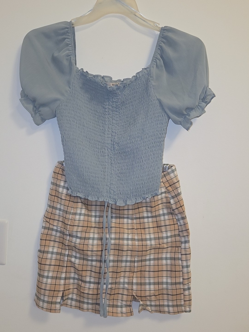 Women’s Plaid Mini Skirt in Beige and Blue
